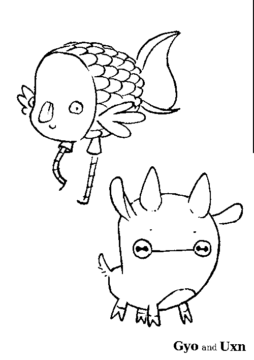 Gyo and Uxn, two mascots, HundredRabbits project