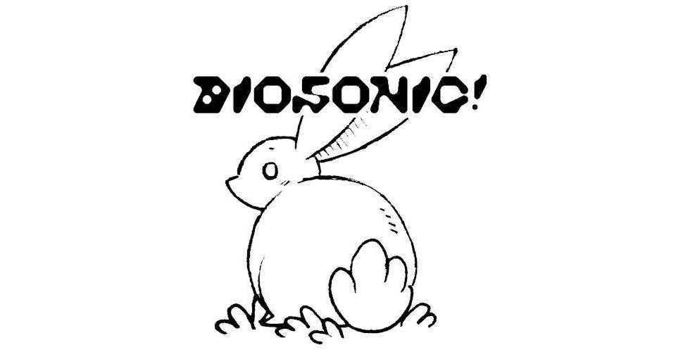 the title biosonic with a rabbit drawing