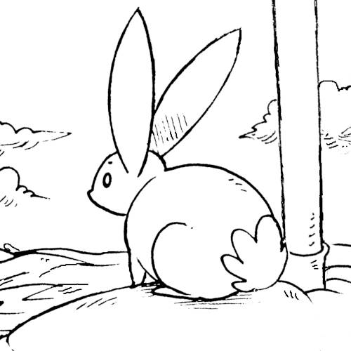 76.6kb, a rabbit watching the waves and clouds roll by while on a turnip boat