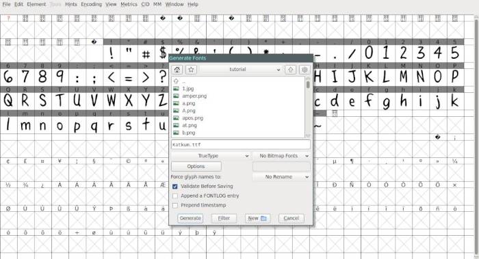 a screenshot of font forge showing how to choose a font format for export